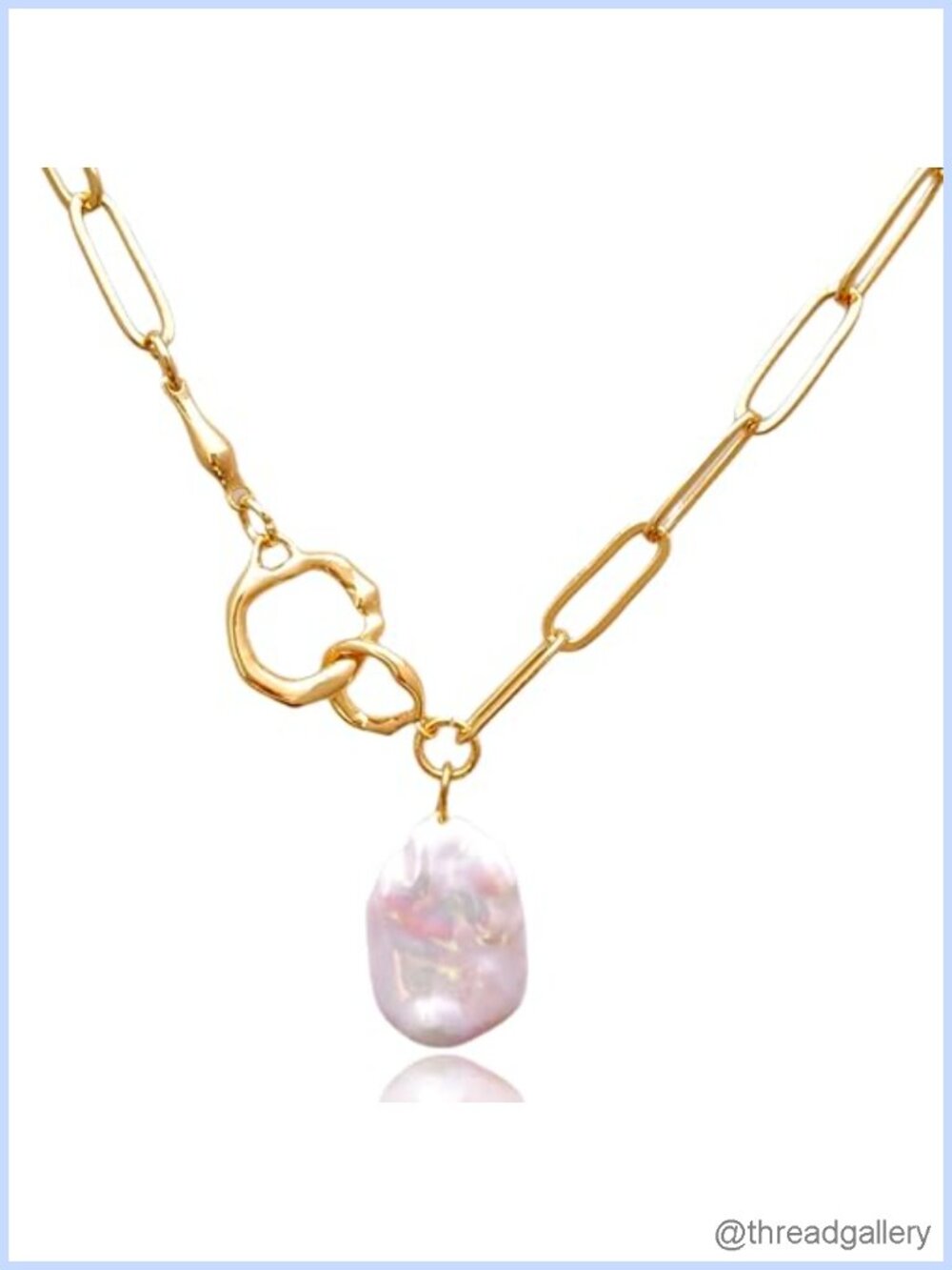 Baroque Pearl Necklace 14K Gold Plated Link Chain Statement Jewelry Gift